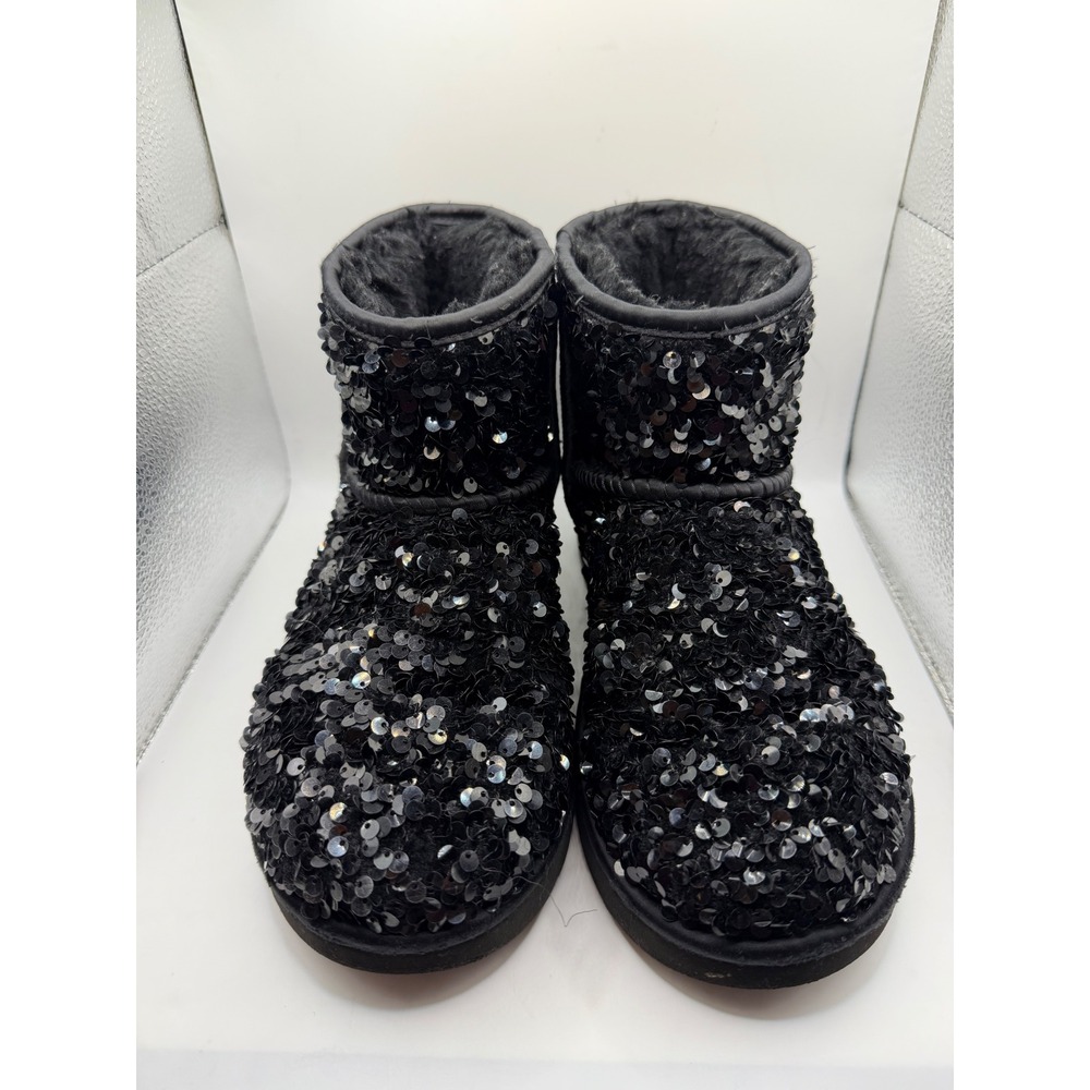 UGG Classic Mini Sequin Black Boots Womens 6 Ankle‎ Bootie 1112474 Sparkle